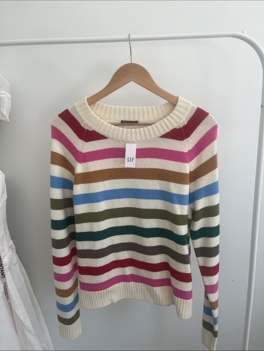 GAP Cream Sweater with Multicolor Horizontal Stripes